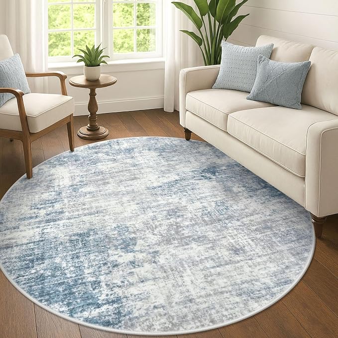Abstract Round Area Rug 6 Ft Washable Circle Rugs Large Round Rug Non Slip Thin by iOhouze