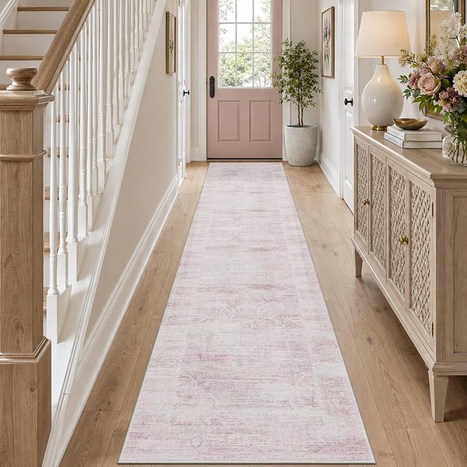 Latte&Fog Hallway Runner Rug 2x10 Non Slip Washable Pink Rugs by LatteFog