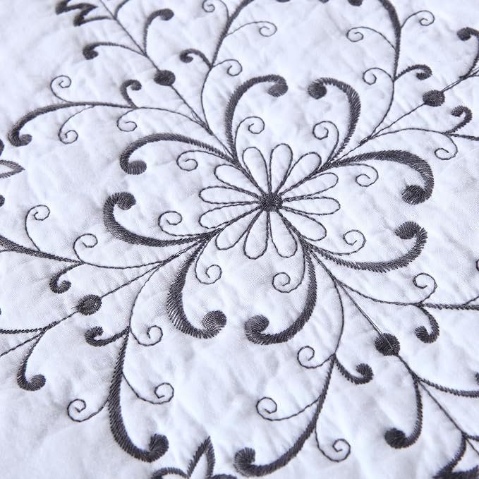 ROOMLIFE Quilt Set King Size 3D Floral Embroidery Pattern 3-Piece Cotton - Image 5