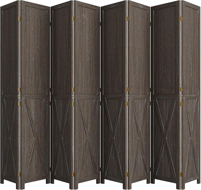 8 Panel Folding Room Divider, Solid Wood Privacy Screen, Freestanding Partition - Image 8