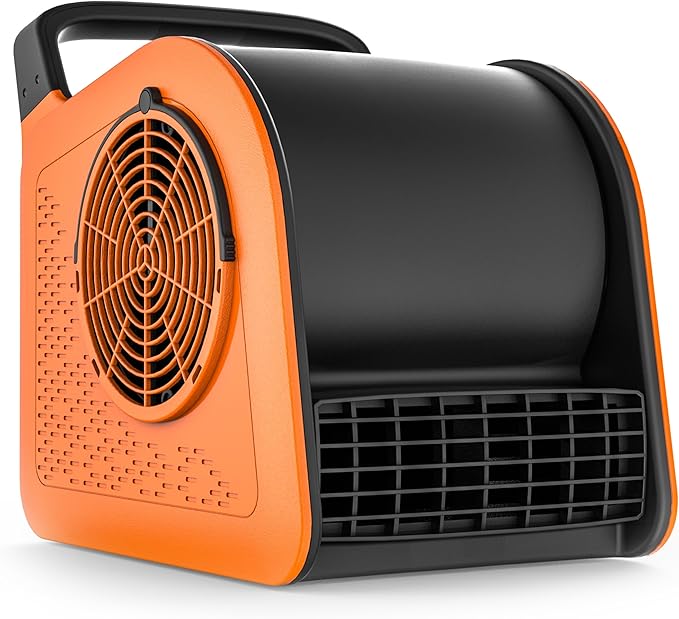 Puligoth Air Mover Blower Fan: High Velocity Floor Fans for Cooling and Drying, Carpet Dryer with Heater, Filter, UV Light, 3 Speeds, 185° Rotating for Industrial, Orange