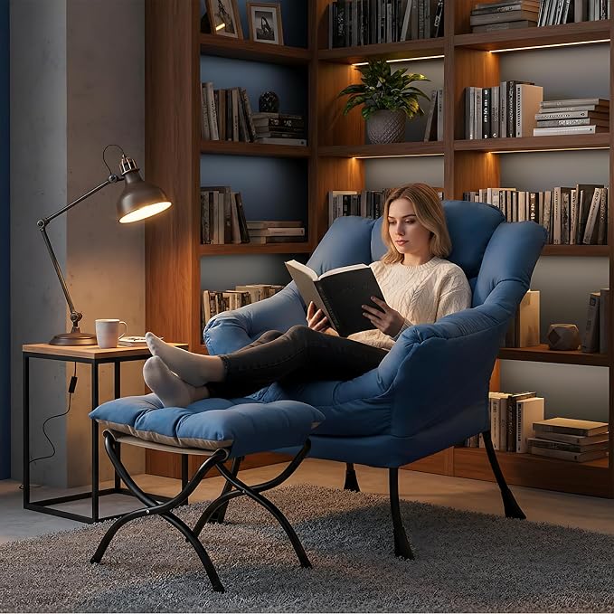 Furlide Lazy Chair with Ottoman, Modern Lounge Chair with Lumbar Pillow - Image 9