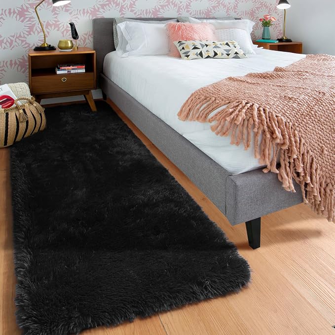 Black Runner Rugs for Bedroom Living Room, 2x6 Bedside Fluffy Area Rug - Image 6