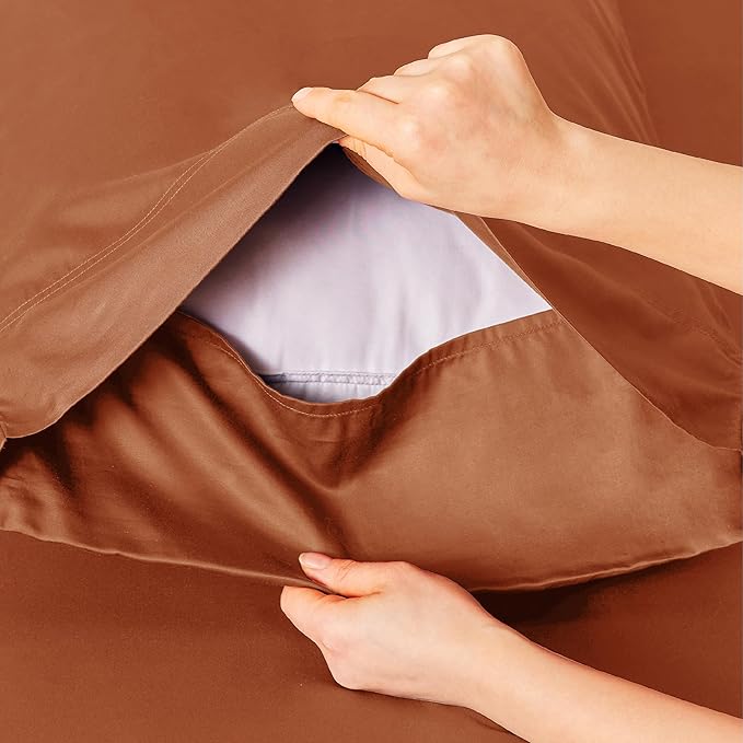 Bedsure King Size Sheets Set, Cooling Sheets for Hot Sleepers, Rayon Derived from Bamboo, Breathable & Soft, Deep Pocket Up to 16 Inches, Hotel Luxury Silky Bedding, Burnt Orange
