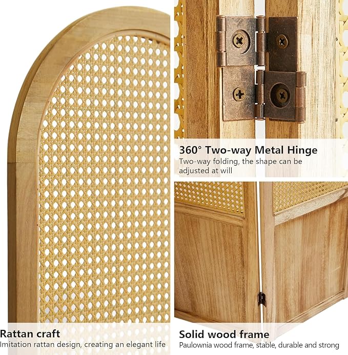 Rattan Room Divider, 4 Panel Folding Room Screen Divider, Natural | Woven - Image 7