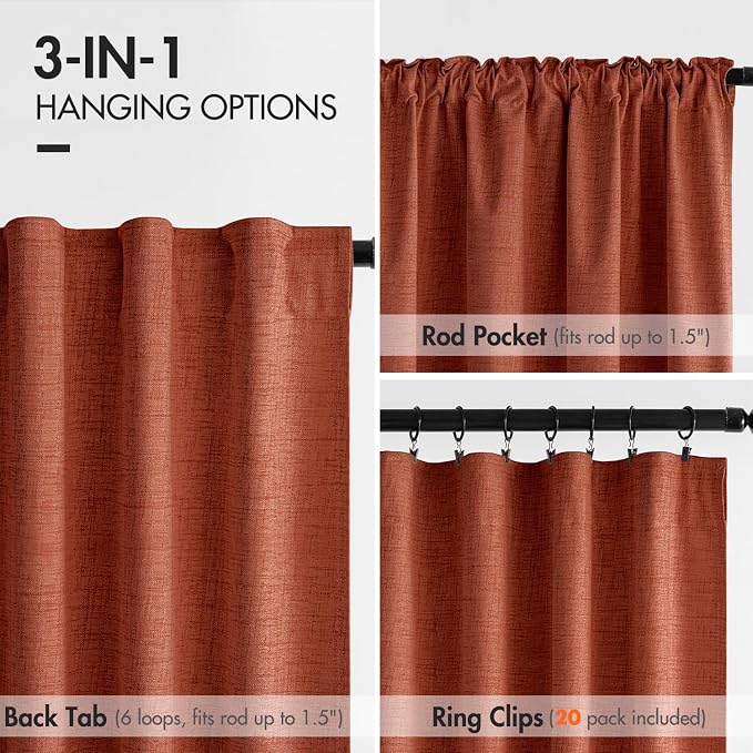 MIULEE 100% Blackout Fall Linen Curtains & Drapes W52 x L84 Inch Terracotta | 2 - Image 6