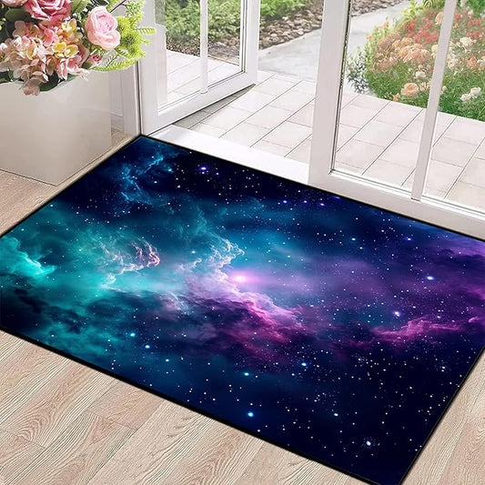 2'7" x 3'11" Galaxy Area Rug Dark Blue Outer Space Doormat for Kids Bedroom Living Room Glitter Starry Sky Carpets Throw Rugs, 47'' X 31''