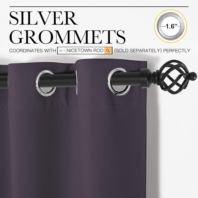 NICETOWN Greyish Purple Blackout Curtains 68 inches Length - Image 2