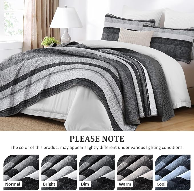 Dobuyly Queen Boho Stripe Quilt Set, Breathable All-Season, 3-Piece Set - Image 6