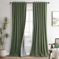 Olive Green Linen 100% Blackout Curtains 98 Inches Long by Guken