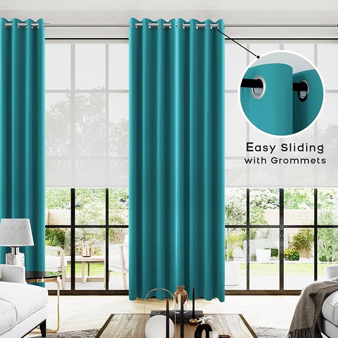 KOUFALL Teal Curtains 96 Inches Long - Image 2