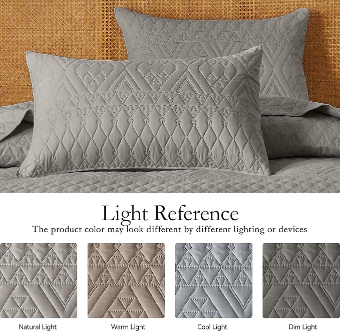 akkialla Full/Queen Size Quilt Bedding Set, Dark Grey Lightweight Microfiber - Image 5