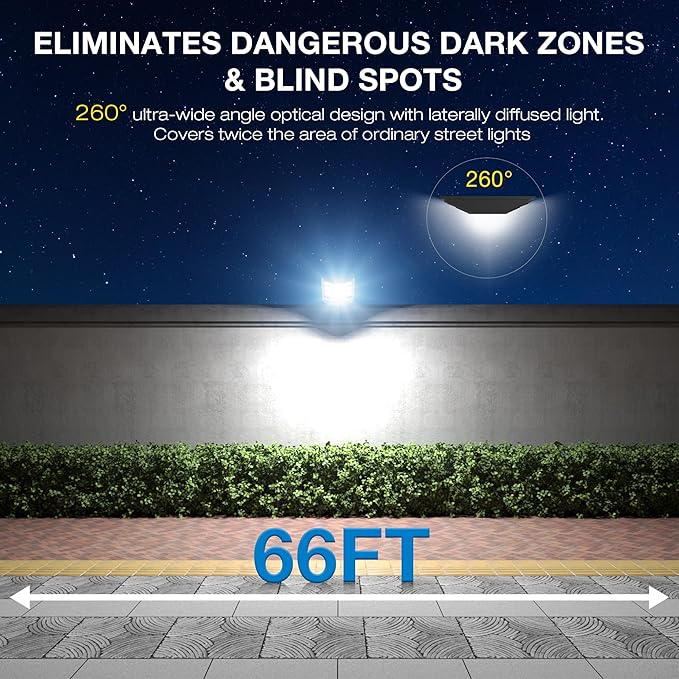 Solar Lights Outdoor,IP66 Waterproof Solar Street Lights Outdoor,6500K LED Dusk to Dawn Security Flood light with Motion Sensor and Remote Control for Yard,Parking Lot, Courtyards,Garages 4-Pack