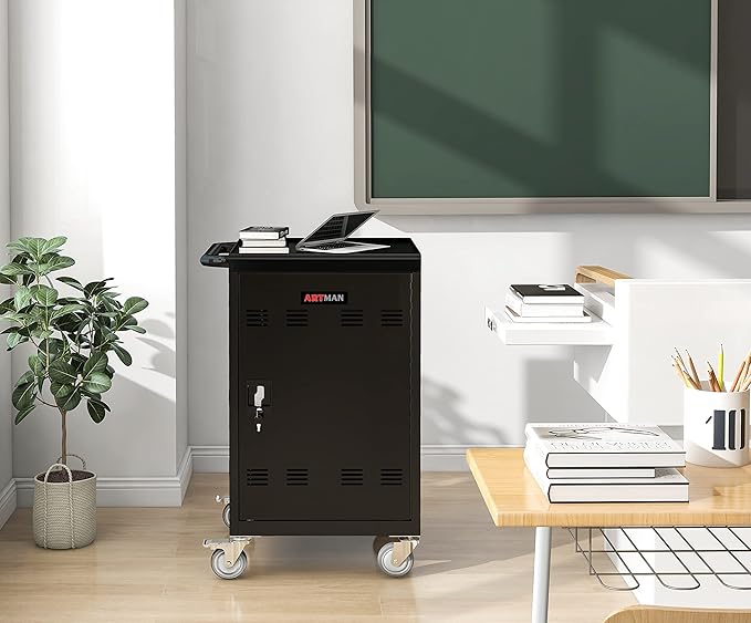 30-Device Mobile Charging Cart and Cabinet, Safety Charging Cart for iPads, Chromebooks, Tablets, Laptops