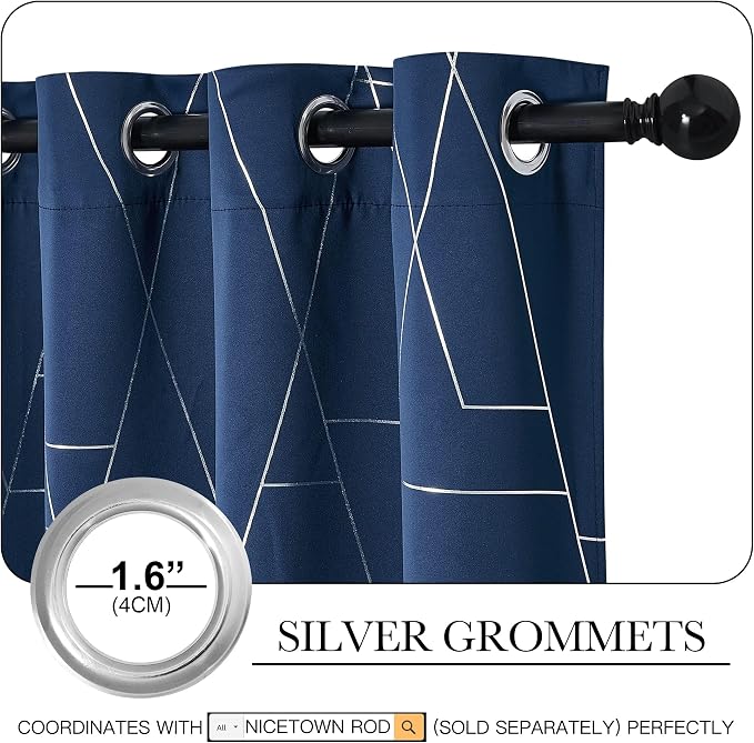 NICETOWN Blackout Curtain Panels 84 inches Long, Window Treatment Foil Printed - Image 2
