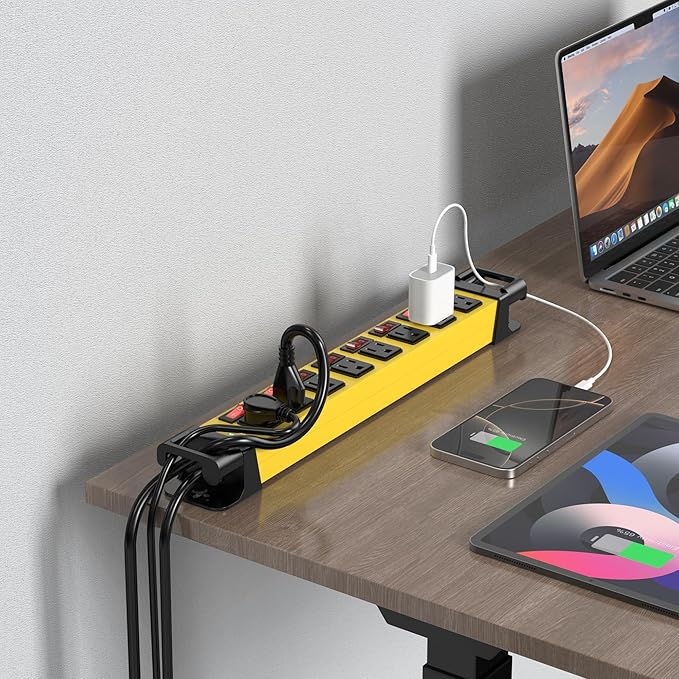 Power Strip with Individual Switches - 8 Outlet Heavy Duty Power Strip with Cord Manager,1200J Surge Protector Home Office Garage Industrial Workbench
