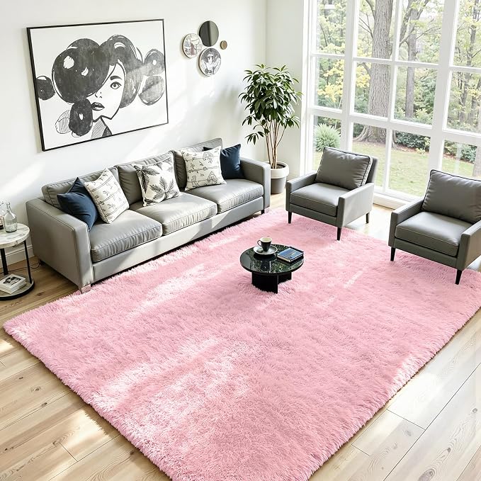 6x9 Fluffy Area Rug for Living Room: Soft Non-Slip Pink Shag Bedroom Carpet | - Image 2
