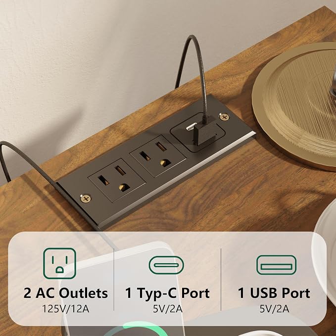 Veegle Nightstand with Charging Station, Modern Bedside Table with Storage - Image 4