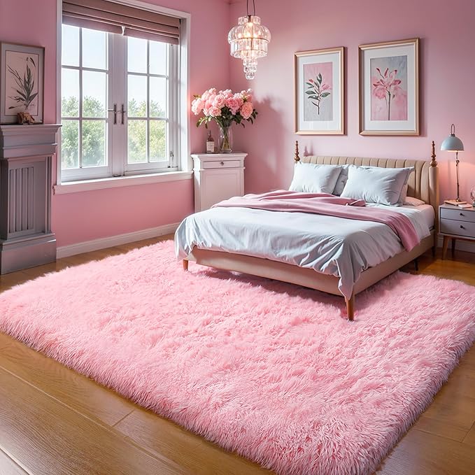 KICHOWUA 4x6 Thick Pink Fluffy Shag Plush Washable Rug - Image 7