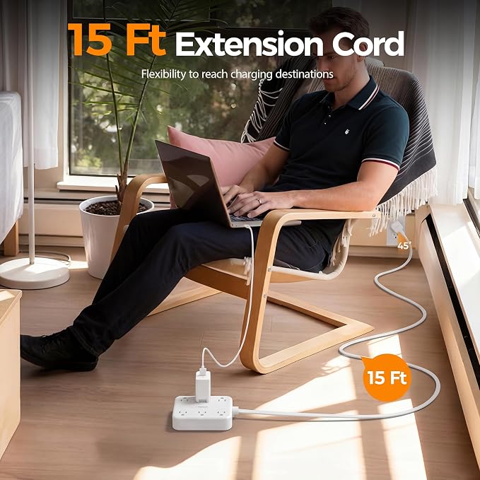 TESSAN 15Ft Grey Extension Cord - Image 3