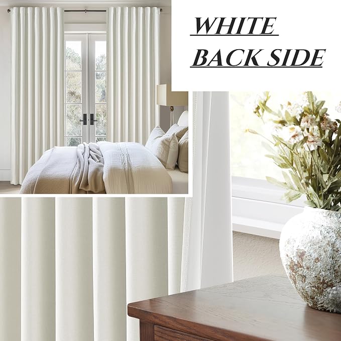 QJmydeco Beige White Linen Curtains 90 Inches Long 2 Panels Set, Modern Neutral - Image 6