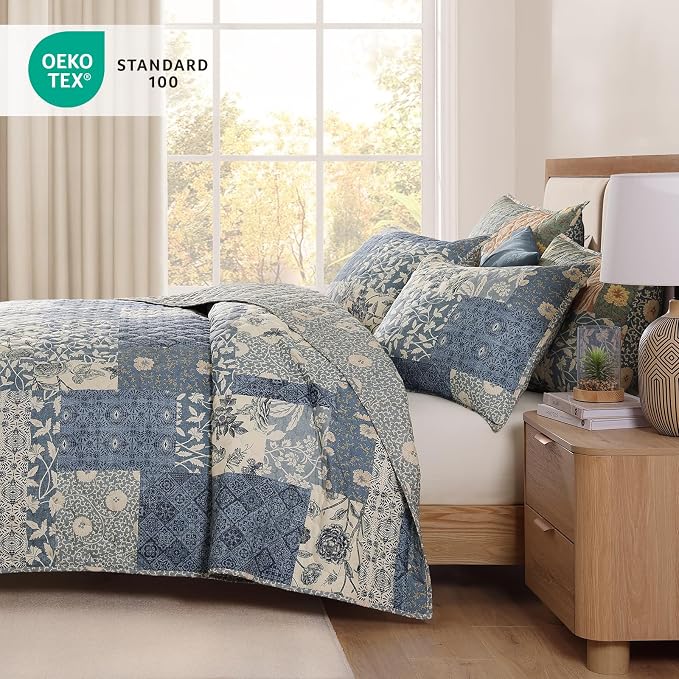 California King Quilt Set-3 Pieces Soft Bedspread Floral Patchwork Quilt | - Image 4