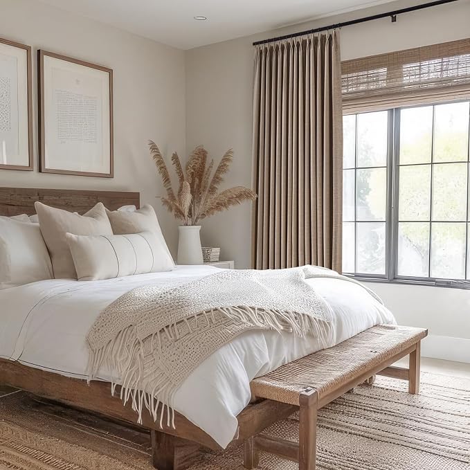Topfinel 105 Inch Linen Blackout Curtains1 Panel, Autumn Double Layer Linen - Image 2