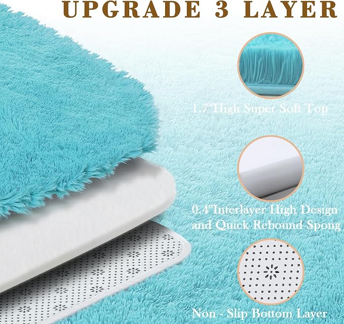 Fluffy Rug Shag Area Rug, Teal Blue 3x5 Area Rugs - Image 3