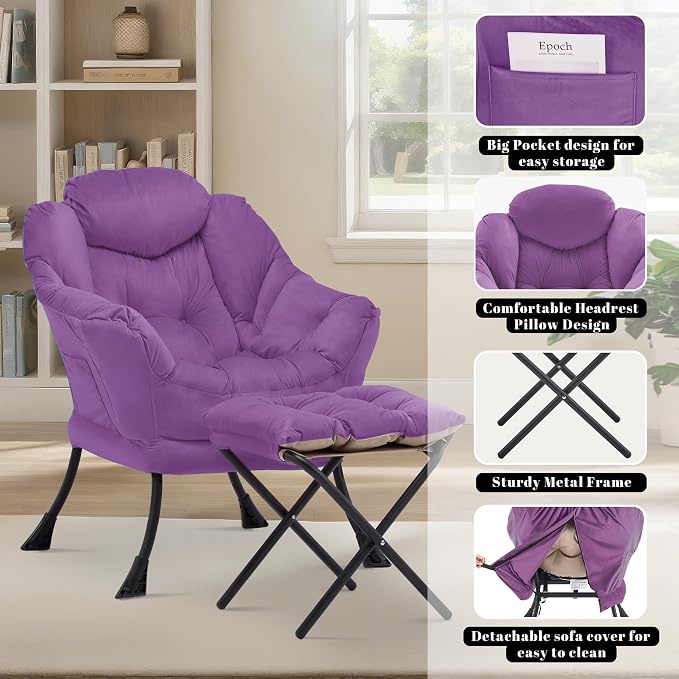 Lazy Chair with Ottoman, Comfy Reading Chair, Lounge Chair - Image 5