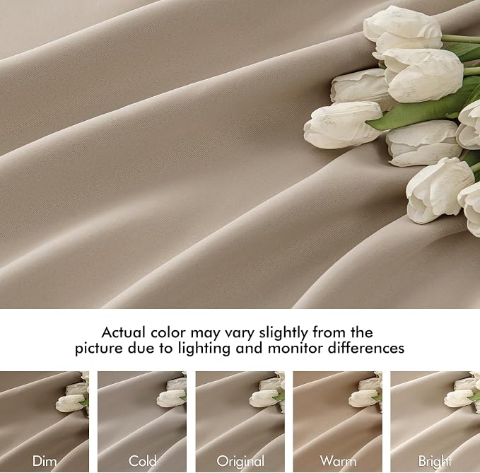 MIULEE Taupe Back Tab Blackout Curtains 52x120 Inch Long 2 Panels Set | Rod - Image 8