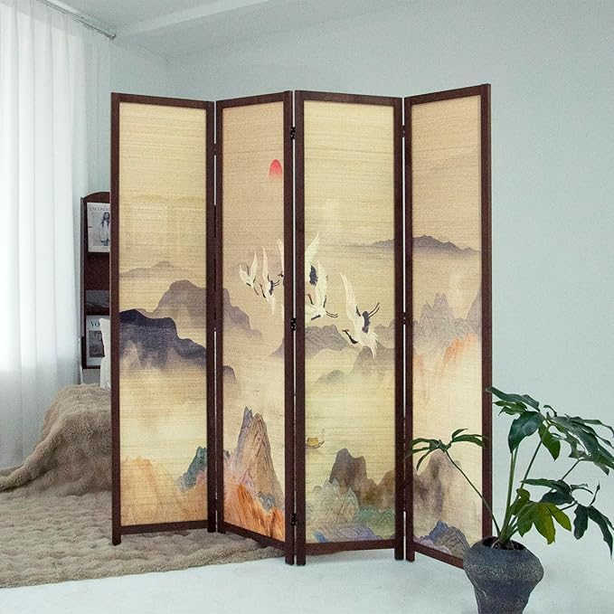 4 Panel Bamboo Room Divider, Versatile Folding Privacy Screen | Double-Sided by Furnnylane