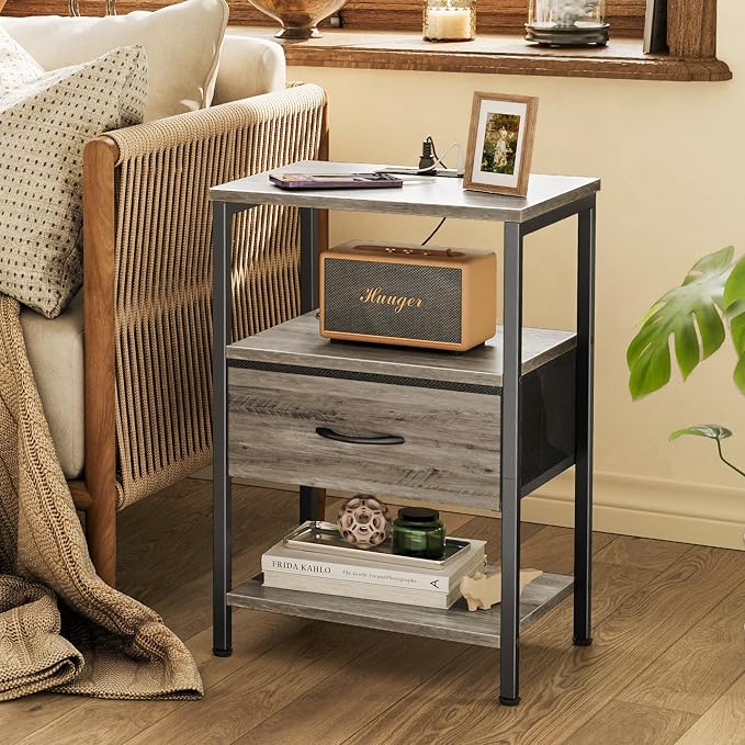 SUPERJARE Nightstand with Charging Station, USB-C Port, Bedside Table | Night - Image 8