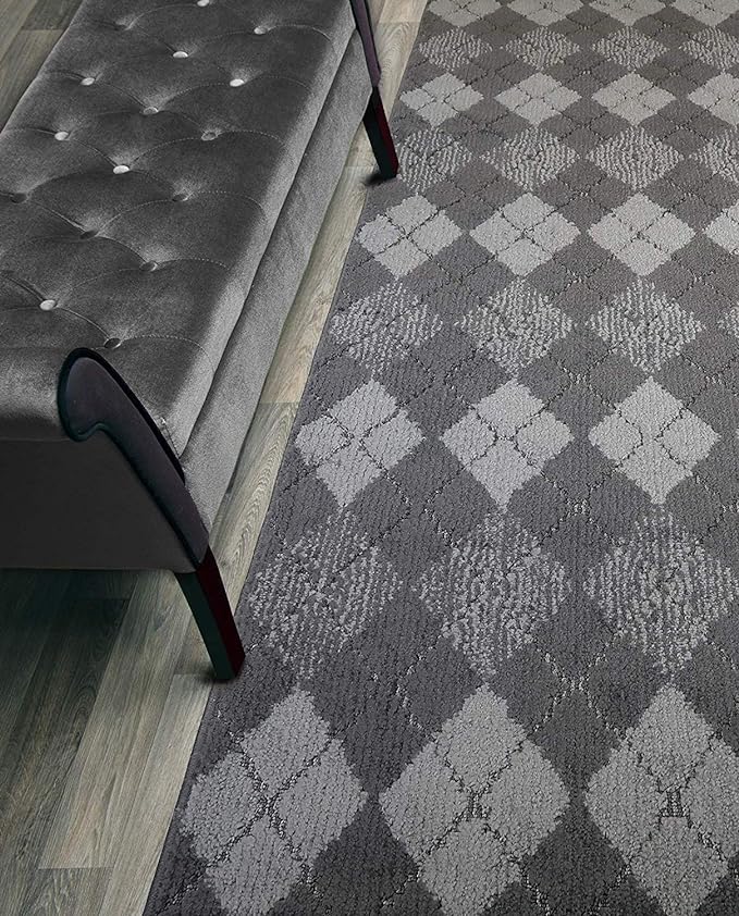 Custom Length Hallway Runner Rug,Slip Resistant,Squares Anthracite, 26 Inch X 30 feet, Sold and Priced Per Foot