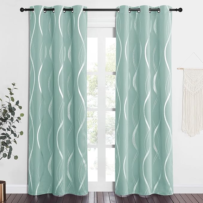 NICETOWN Aqua Blue Foil Print Curtains 90 inch Long - Image 3