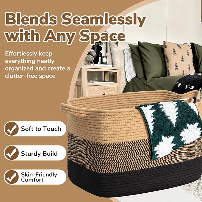 Goodpick 105L Extra Large Woven Rope Blanket Basket, Pillows & Toys, Living - Image 5