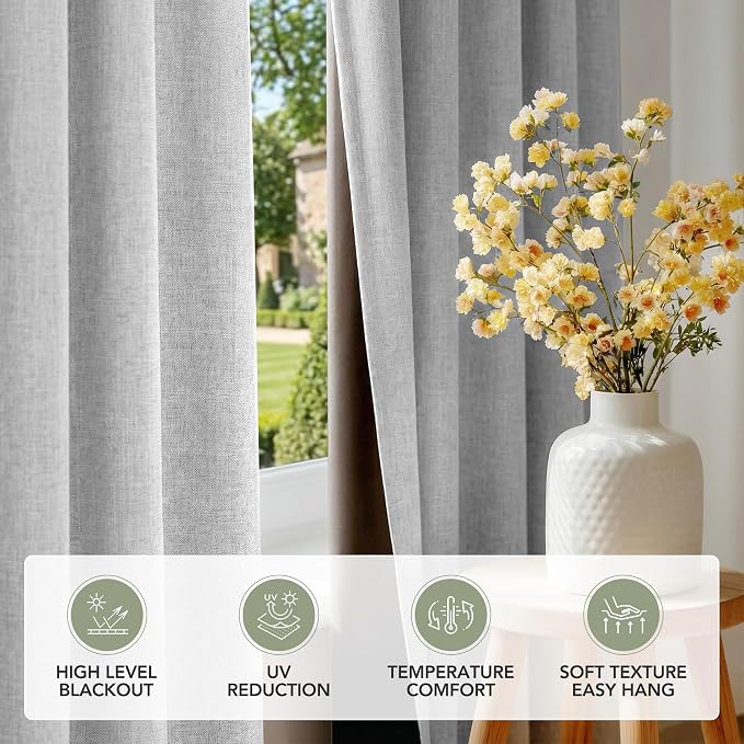 Deconovo Faux Linen 100% Blackout Curtains - Image 6