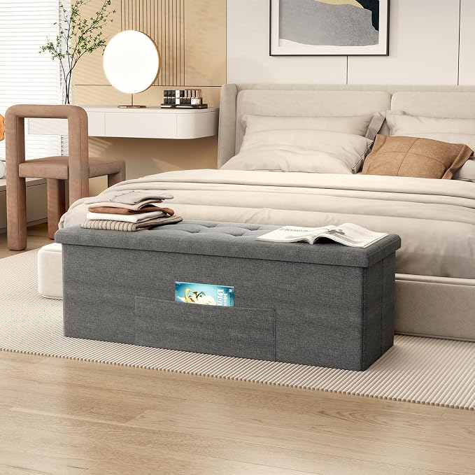 43" Folding Storage Ottoman Bench, End of Bed Foot Rest Stool - Image 9
