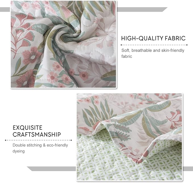 Lightweight Coverlet Set 3-Piece Bedspread Quilt Set Garden Style Floral - Image 4