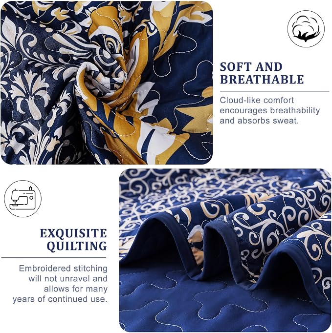 DJY Navy Queen Quilt Bedding Set, All Season Quilted Coverlet, Soft Lightweight - Image 6