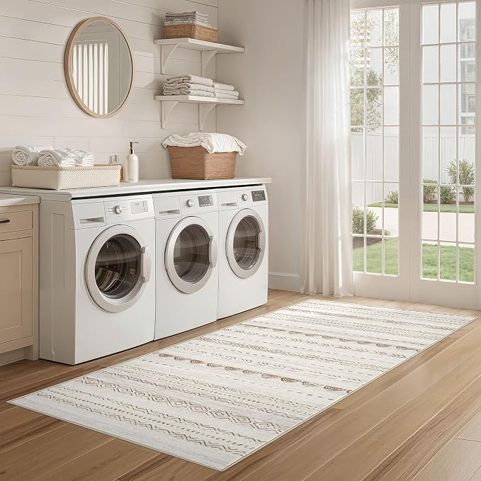 Nakagishi Boho 2x6 Runner Rug Machine Washable Rugs Non Slip Beige/Brown | Soft - Image 6