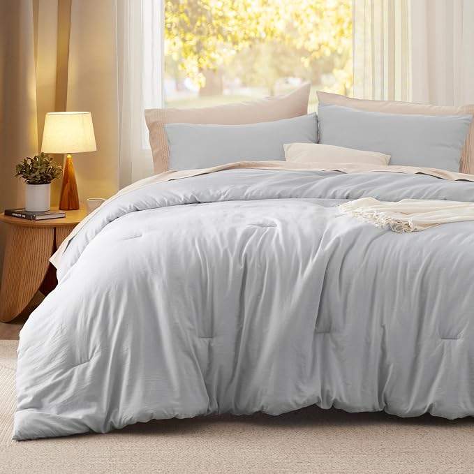Bedsure California King Comforter Set, Light Grey Soft Prewashed Bedding - Image 2