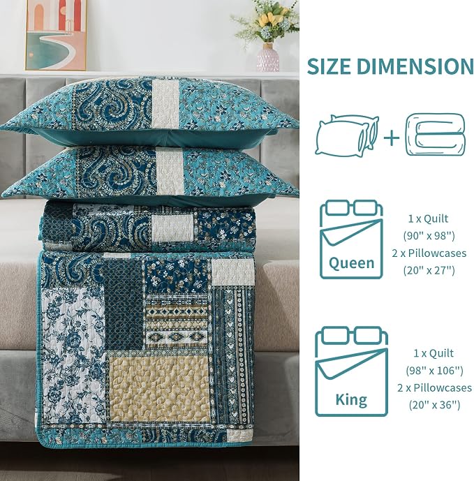 BEDIFANY 100% Cotton Cover King Size Quilt Set, Lightweight Bedspread King | - Image 6