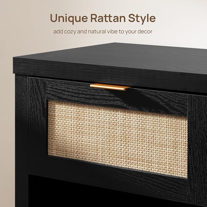 SICOTAS Black Rattan Nightstand Farmhouse Night Stands - Image 4
