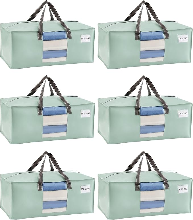 VENO Heavy Duty Moving Bags, Storage Bags, Light Green, 6 Pack | Packing by Veno