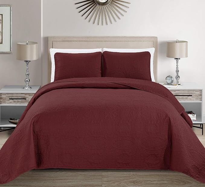Fancy Collection Embossed Coverlet Bedspread Over Size Set Solid # Austin by Fancy+Linen