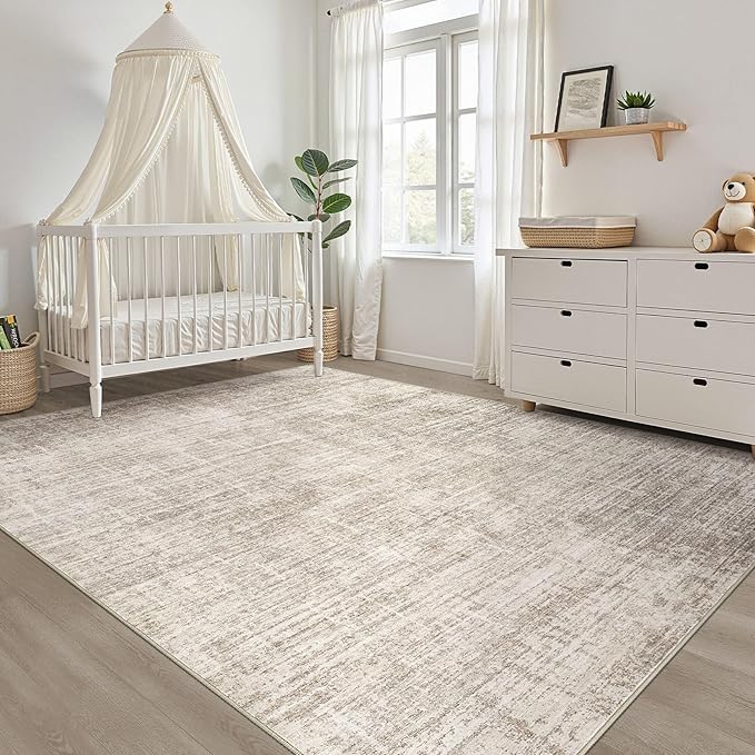10x12 Area Rug Living Room: Washable Large Neutral Brown Rugs Abstract Soft Modern Stain Resistant Indoor Floor Non-Slip Carpet for Bedroom Nursery Kids Office Playroom Dining Room Under Table Home