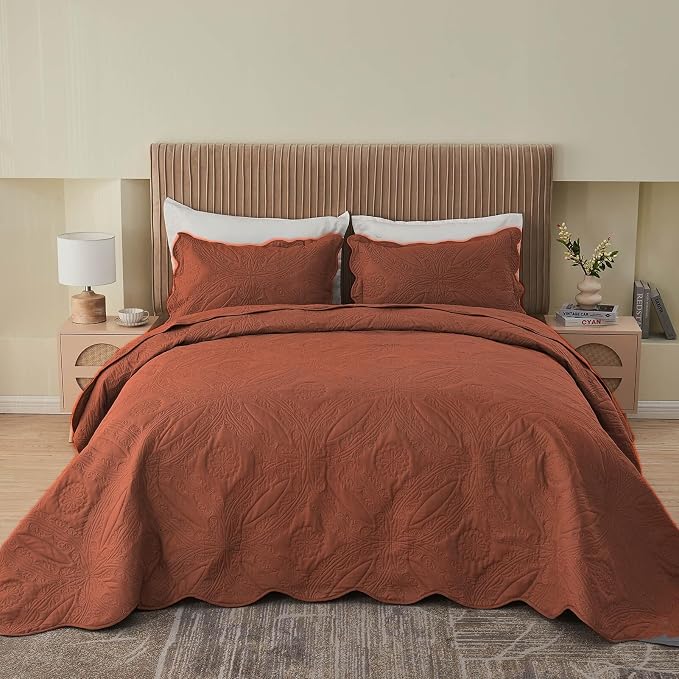Kingnex Oversized King Bedspreads 128x120 Ultrasonic Quilted Baked Clay | Extra - Image 2
