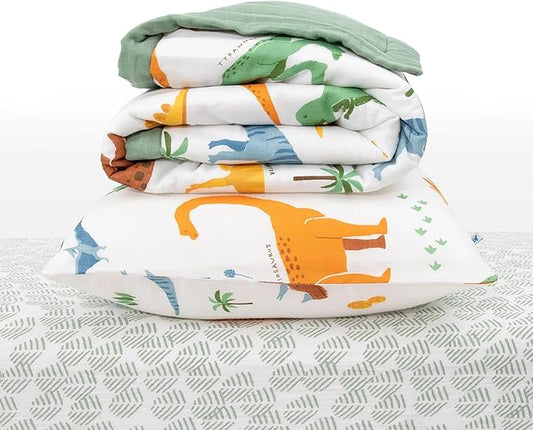 Little Unicorn Toddler Bedding 3-Piece Set | Super Soft & Breathable Muslin Fabric | for Convertible Cribs & Toddler Beds (Dino Names)