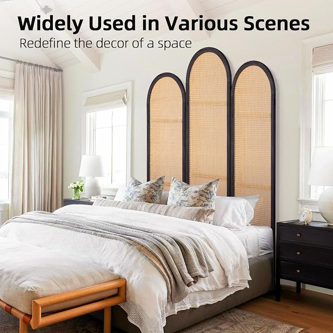 3 Panel Rattan Room Divider Screen, Boho Folding Privacy Screen | Decorative - Image 7