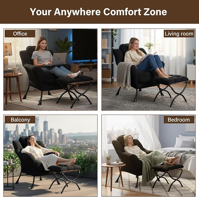 Welnow Lazy Chair with Ottoman, Reading Chair with Footrest, Foldable Footrest - Image 7